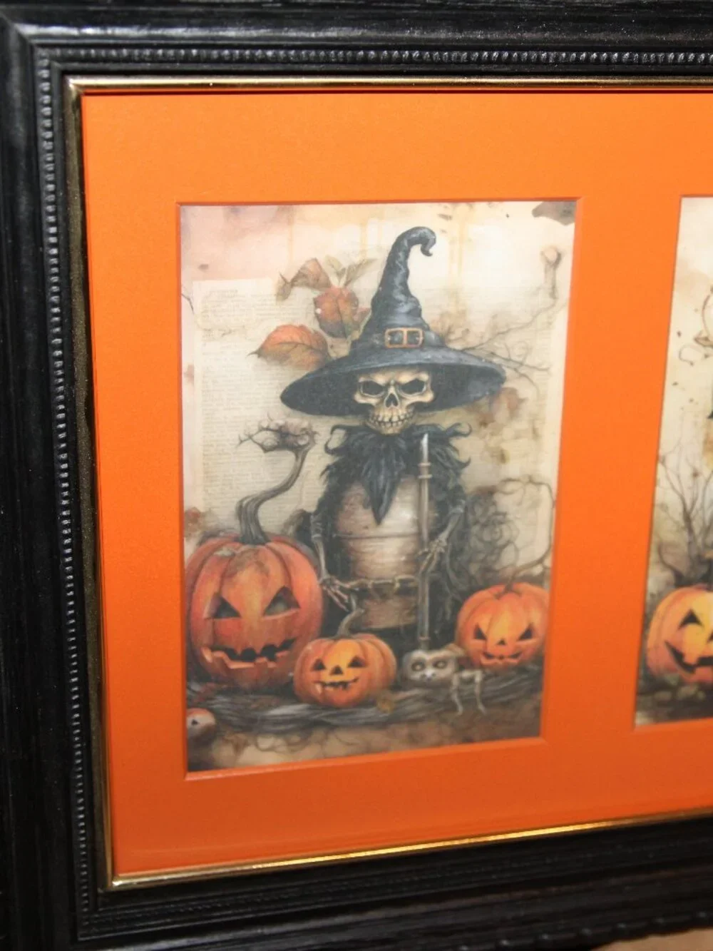Dark Moody Creepy Skeleton Witches Halloween Table Top or Wall Decor Picture
